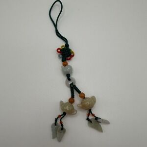 Vintage Chinese Jade Agate Teapot Rabbit Tassel Charm Green Hand Knotted Pendant